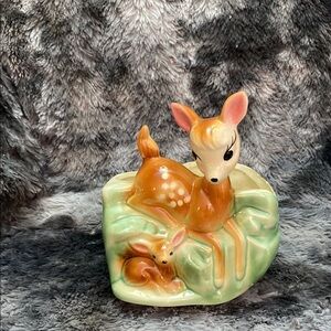 Vintage Deer Ceramic Planter - Green and Brown